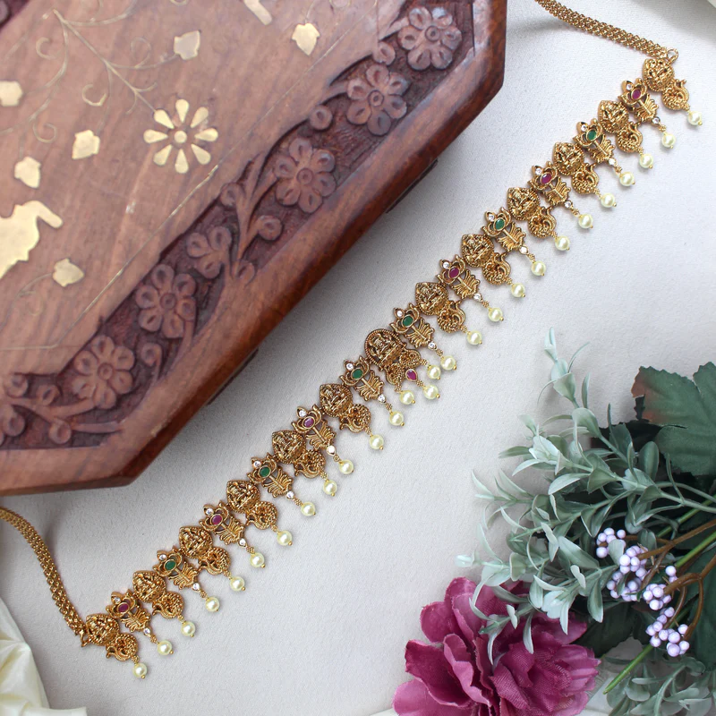 Antique Gold Lakshmi Soolam AD Sleek Hip chain
